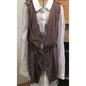 Umgee Sz S Brown Faux Suede Leather Drawstring Vest Womens